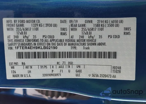 2019 Ford Ranger Xlt z USA, uszkodzony, nr VIN 1FTER4EH9KLB02190